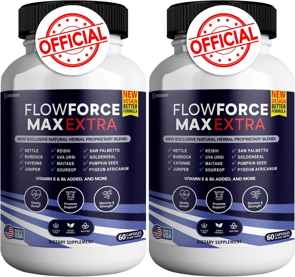 Flow Force Max Extra Prostate Suplementy dla mężczyzn Kapsułki, Suplementy zdrowotne - Maksymalna wytrzymałość, Wszystkie naturalne do wspierania normalnej i zdrowej funkcji (120 Kapsułki) (2 Pack)