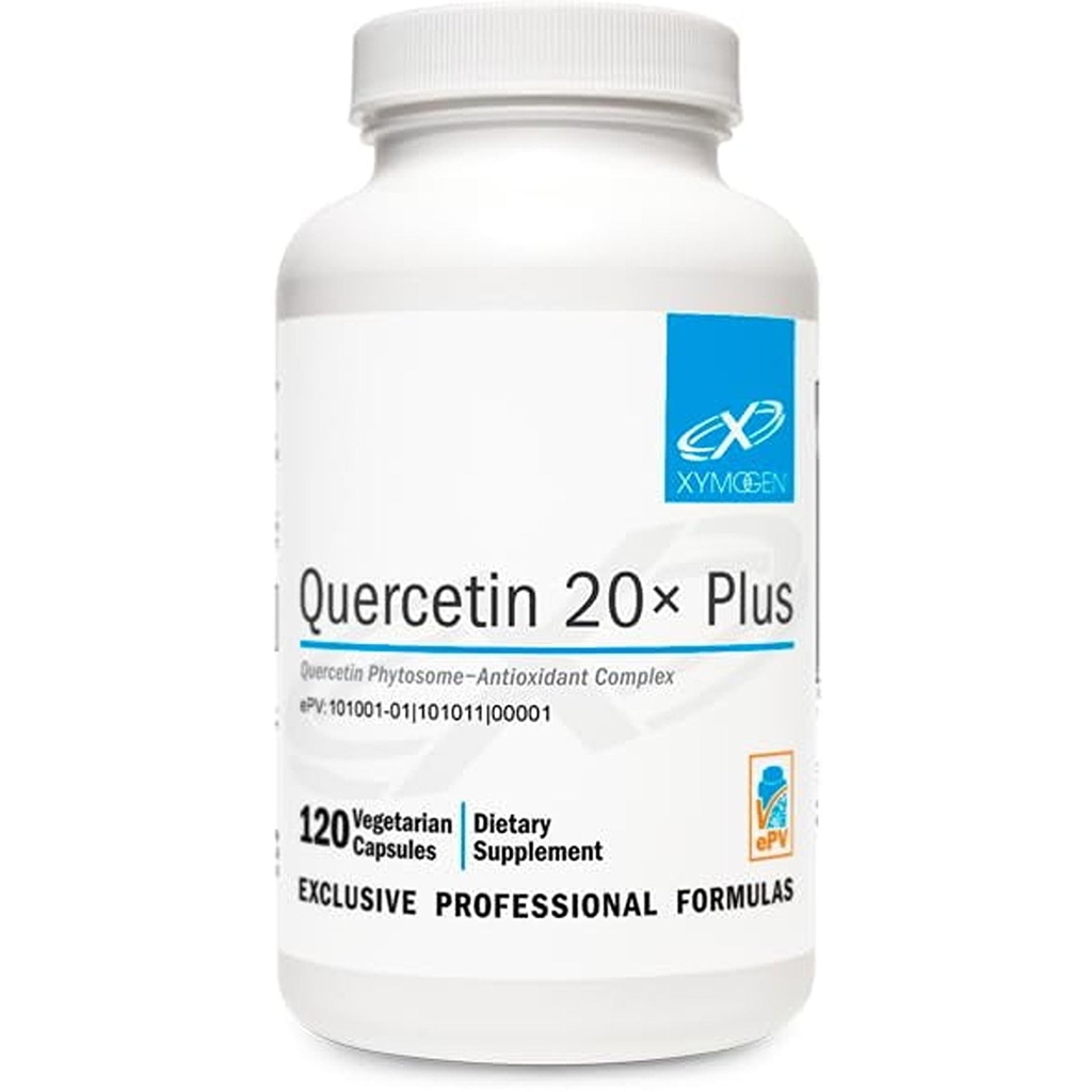 XYMOGEN Quercetin 20 × Plus - Suplementy Quercetin - Kompleks z witaminą C, N- Acetyl- L- Cysteina i Nettles - Preparted for Research Support - Vegan & Gluten- Free (120 kapsułki)