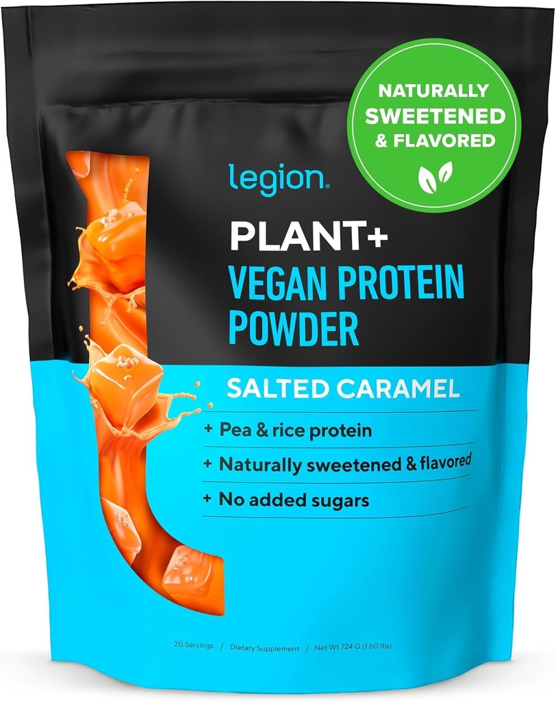 LEGION Plant + Vegan Protein Powder, Rice and Pea, Plant Based Protein Blend. Gluten Free, GMO Free, Naturally Sweetened and Flavored, 20 Sług, 2 Lbs (Salted Karmel)