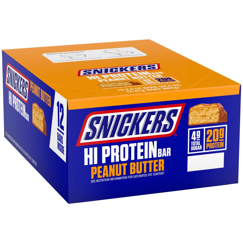 SNICKERS Hi Protein Bar - Masło orzechowe i karmel, 2.0 oz, Opakowanie po 12, Wysoki poziom białka, Zdrowy dla dorosłych
