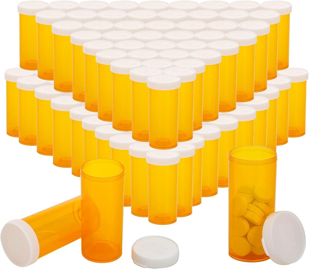 SOUJOY 100 Pack Puste butelki, 8 Drams Rescription Medicine Vials with Caps, Multi Use Medicine Container for Pill, Rzemiosła, Cukierki, Suplementy i więcej