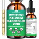 Wapń Magnezu Ciecz Cynk Krople z witaminą D3 K2, Wysokiej mocy Wapń Magnezu Suplement w / Magnezu Kompleks, Cynk, Theanine Gluten Bezpłatne dla immunologicznego, Kości, Mięśnie, Mood & Sleep Wsparcie