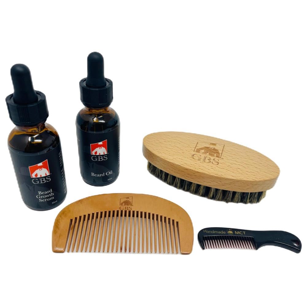 G.B.S All Natural Beard Grooming Set - Zawiera drewniany Beard Comb, Travel Beard Brush, i Mustache Comb - Perfect for any Hair Texture