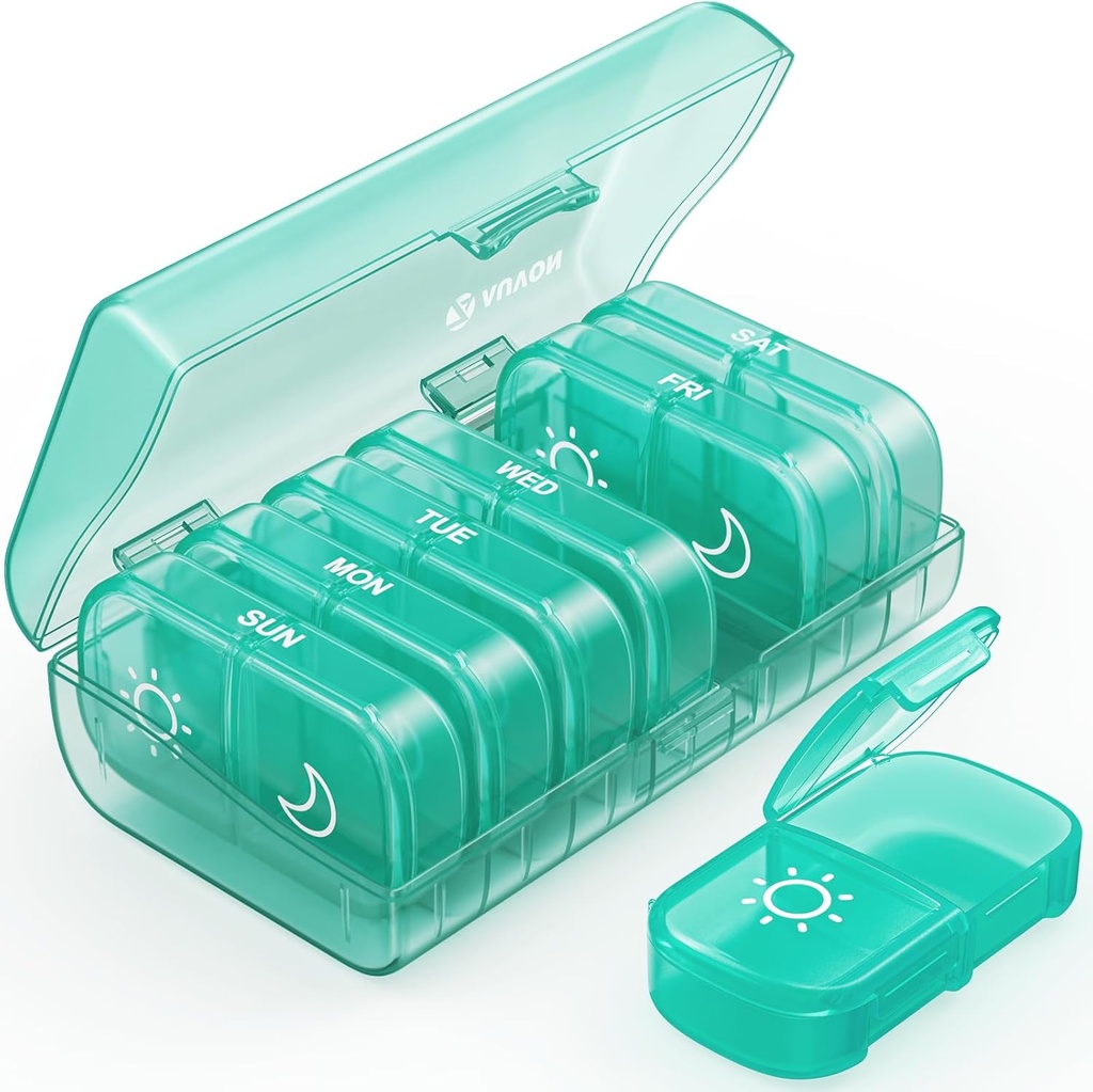 AUVON XL Cotygodniowy pill Organizator 2 razy dziennie, Pill Box 7 dzień z One- Side Duże otwarcia dla łatwego w użyciu, Cyan AM PM pill Case for Medication, Witaminy, Oleje rybne, Suplementy