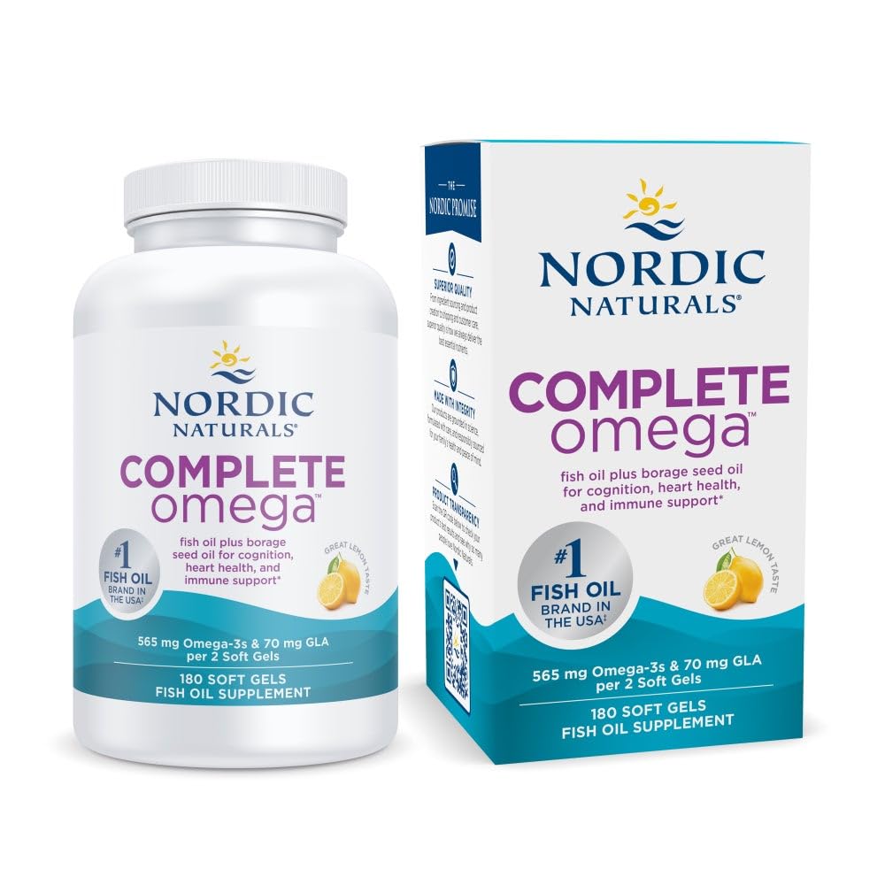 Nordic Naturals Complete Omega, Lemon Flavor - 180 Soft Gels - 565 mg Omega-3 - EPA & DHA z dodatkiem GLA - Zdrowa Skóra, Cognition, & Pozytywny nastrój - Non-GMO - 90 Służenie