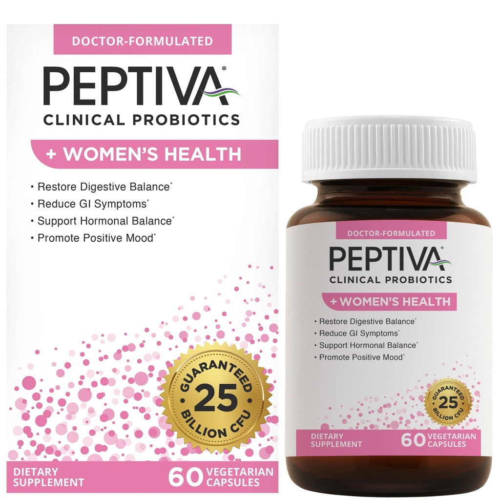 Peptiva Probiotyki dla Zdrowia Kobiet - Probiotyczne i Pomocnicze dla Kobiet, 25 Miliard CFU, Wielokrotny Probiotyk, Lactobacillus Acidophilus, Bifidobacterium - 60 Kapsułki wegetariańskie