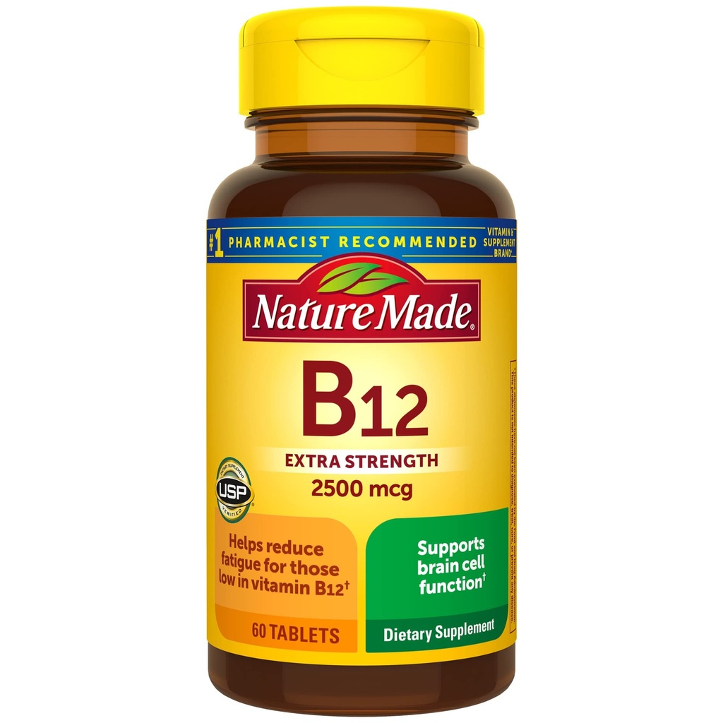 Nature Made Extra Siła Witamina B12 2500 µg, Suplement diety do wsparcia metabolizmu energii, 60 Tabletki, 60 Day Supply