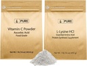 PURE ORYGINALNE WŁÓKIENNIKI L- Lysine HCI i Vitamn C w proszku, 1 lb Każdy, Nie-GMO, Bez glutenu, Suplementy dietetyczne