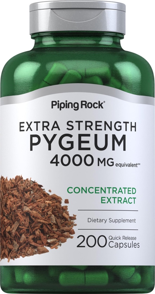 Piping Rock Pygeum Suplement 4000 mg 124; 200 Kapsułki 124; dla mężczyzn i kobiet 124; Pygeum Africanum Bark Extract 124; Dodatkowa siła 124; Non-GMO, Gluten Free