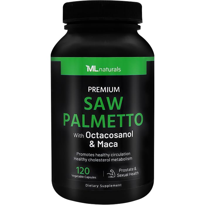 ML Naturals Saw Palmetto 1000 mg 120 Kapsułek wegańskich. 3 w 1. Jakość Premium z Octacosanol & Maca. Prostate, Urnanal Health, Circulative Health, Natural Energizer, NSF- Certified & cGMP- Compliant