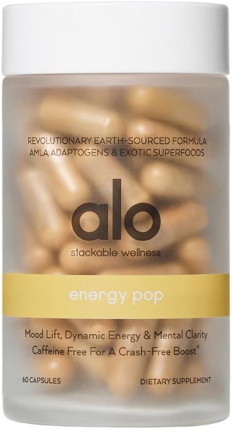 Alo Joga Energy Pop - Wolny od kawy Energy Boost z Riboflavin, Niacin & ENXTRA 124; Wzmocnienie Focus, Mood & Productivity, (60 kapsułki)