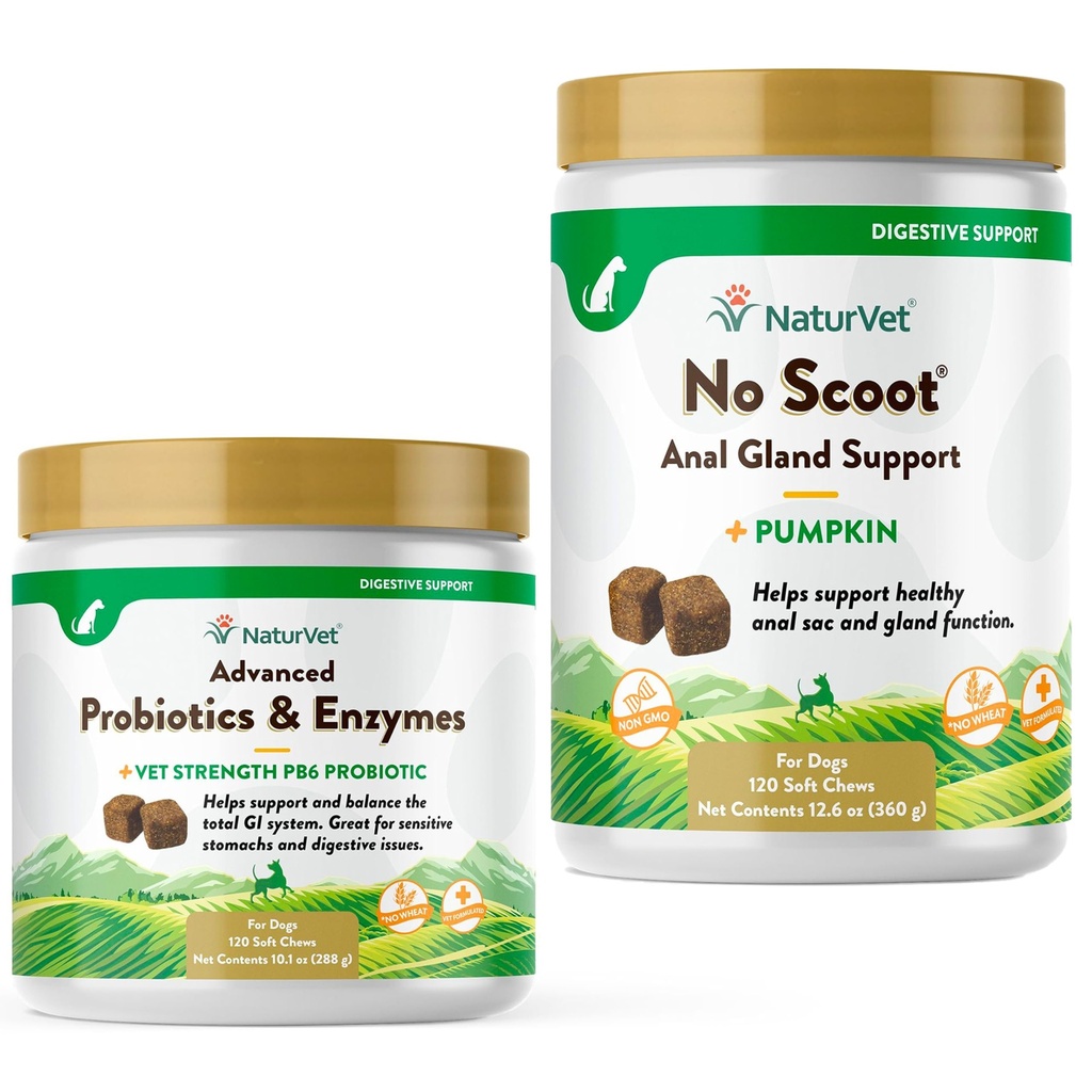 NaturVet Advanced Probiotics, Healthy Enzymes i PB6 Probiotic Supplement for Your Dogs Stomach, 120 Soft Chews & No Scoot for Dogs - 120 Soft Chews - Wspiera zdrowe Anal Gland & Boel Function