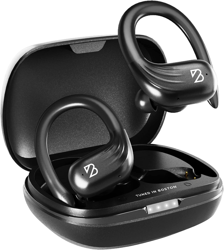 Back Bay Audio Runner 60 Wireless Running Earbuds, 80 Hour Long Battery Life Over The Ear with EarHooks, Wrap Around Earphone Wireless Bluetooth Earbuds with Microphone, Earphone in Hear Headphone