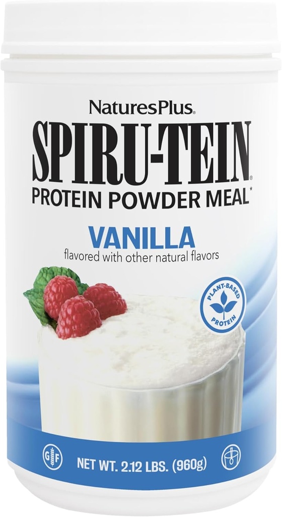 NaturesPlus SPIRU- TEIN, Wanilia - 2.12 lbs, Pack of 3 - Proszek białkowy Spirulina - Witaminy i minerały dla energii - wegetarianin, Gluten Free - 96 Razem Sługi