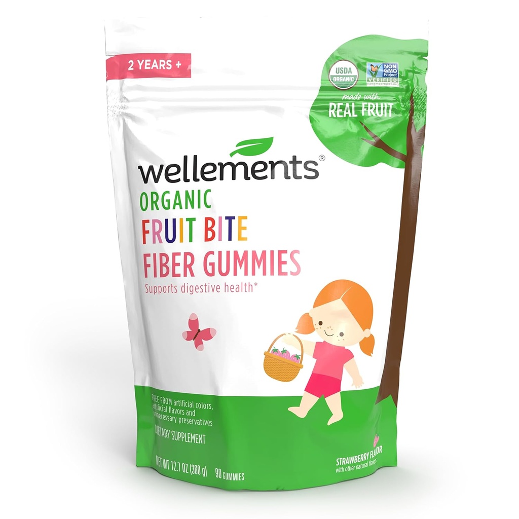 Wizyty Organiczne Fiber Fruit Gummie Yellow 124; Wspiera dzieci & Toddlers Digestive Health * Yellow 124; Made w / REAL OFUIT Yellow 124; 3g Fiber Per Serving Yummy Strawberry Flavor Yellow 124; Ages 2 +