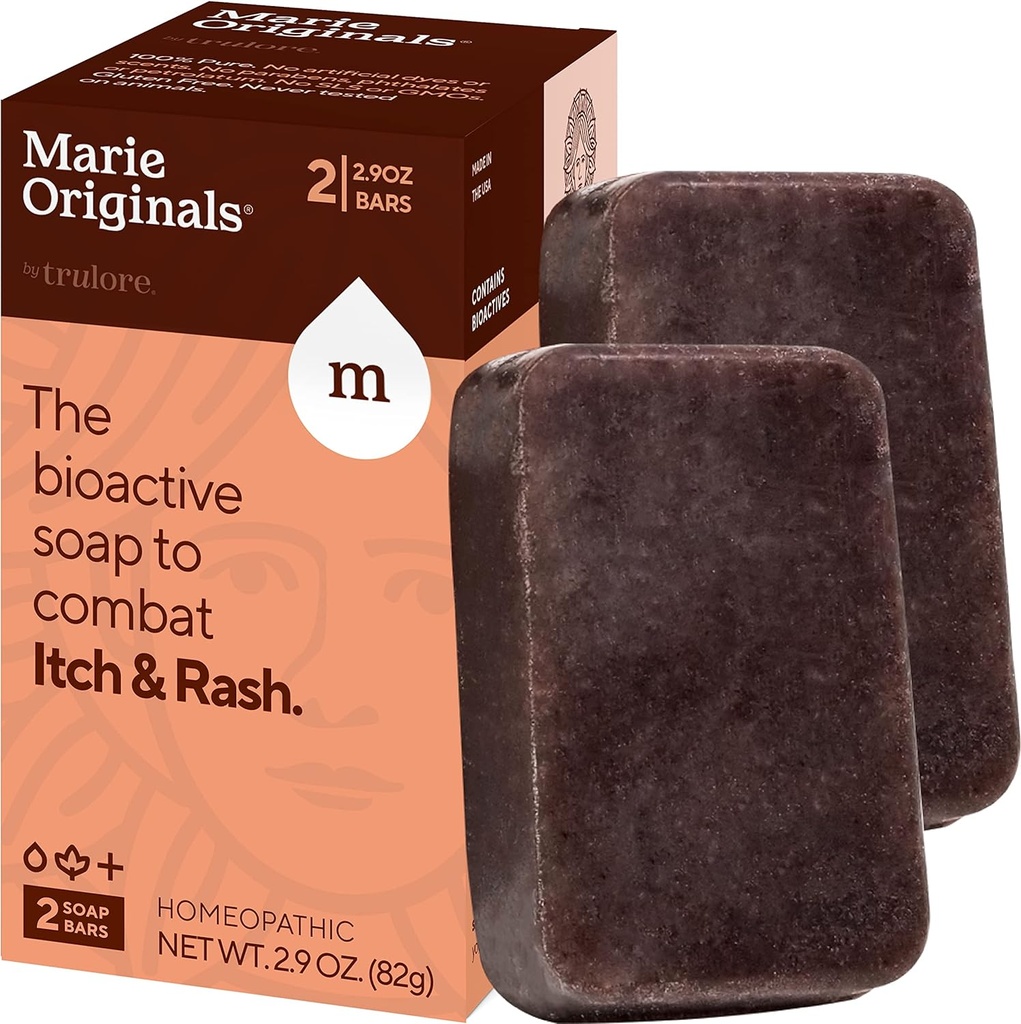 Marie Originals Itch Relief Mydło Body Wash Bar - Wszystkie Natural Instant Relief od owadów ugryzień, kurczaka Pox, Chiggers i innych podrażnień skóry tj.. Mydło przeciwswędzeniowe (2 opakowania)