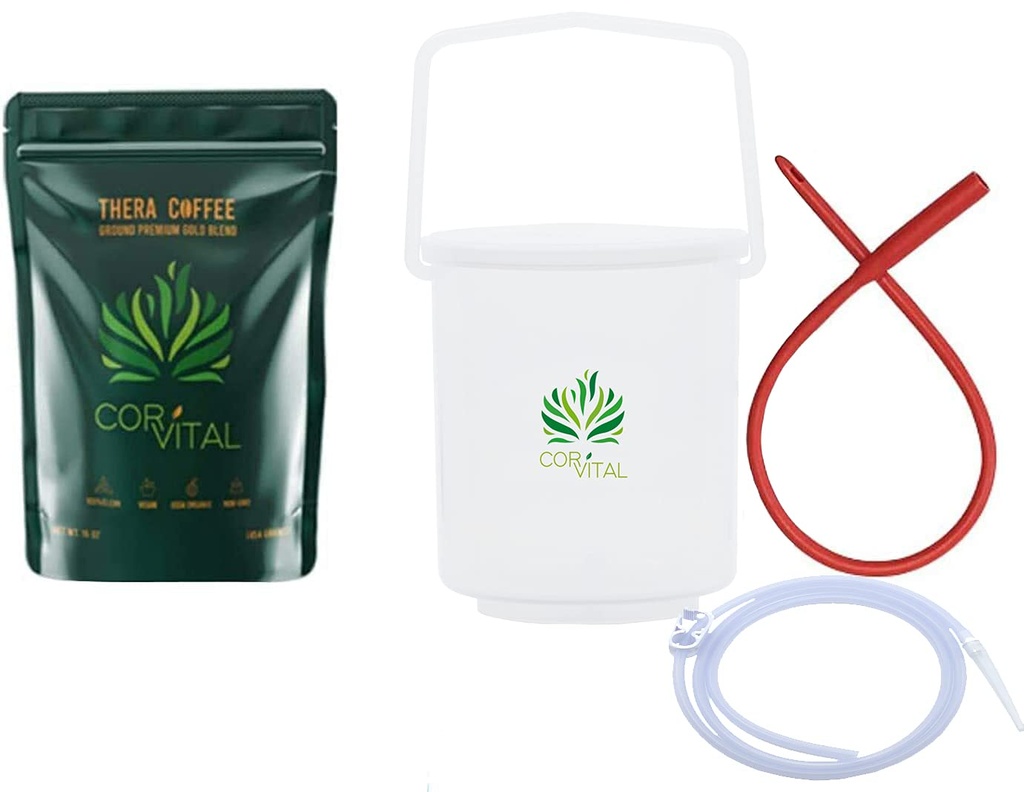 Zestaw do kawy Enema do Colon Cleansing z 1 LB Enema Coffee - Gerson Zatwierdzony zestaw do domu Enema - Zestaw do bukietu - Terapia Roast Coffee Detox Cleanse - Enema Coffee Organic