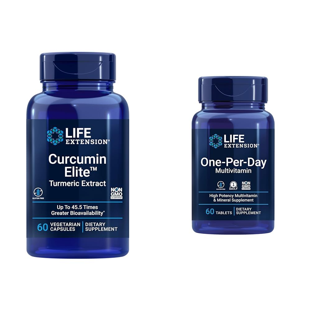 Przedłużenie życia Curcumin Elite Turmeric Extract, Promotuje zdrową reakcję zapalną i One- Per- Day Multivitamin - Pakowane z ponad 25 Witamin