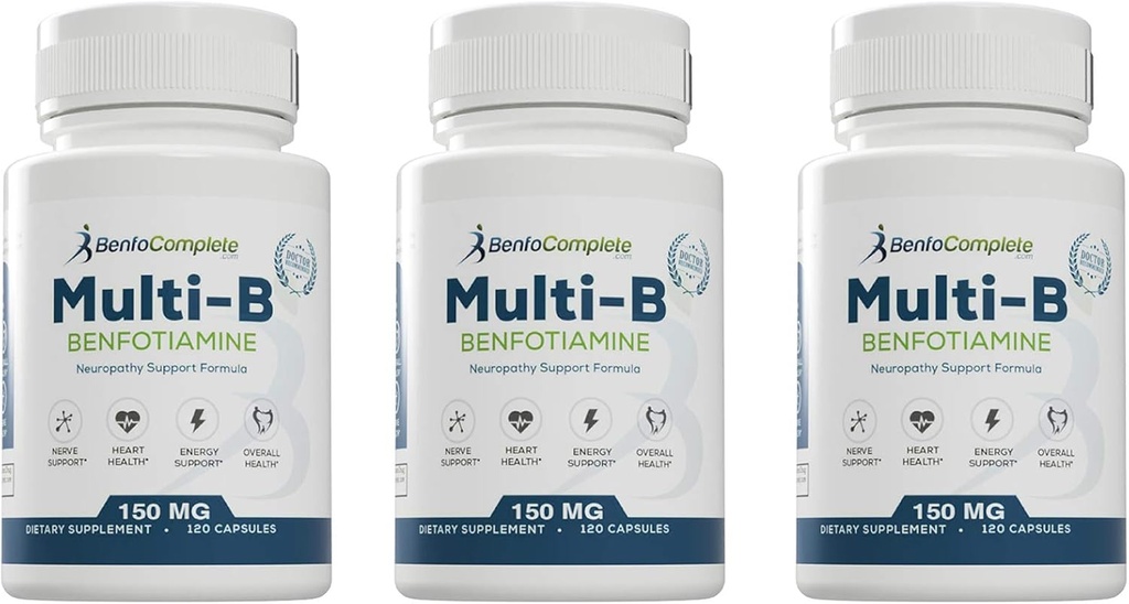 Benfotiamina Multi- B Neuropatia Formuła wsparcia 150mg 120 Kapsułki żelatyny na butelkę - Opakowanie po 3 Butelki