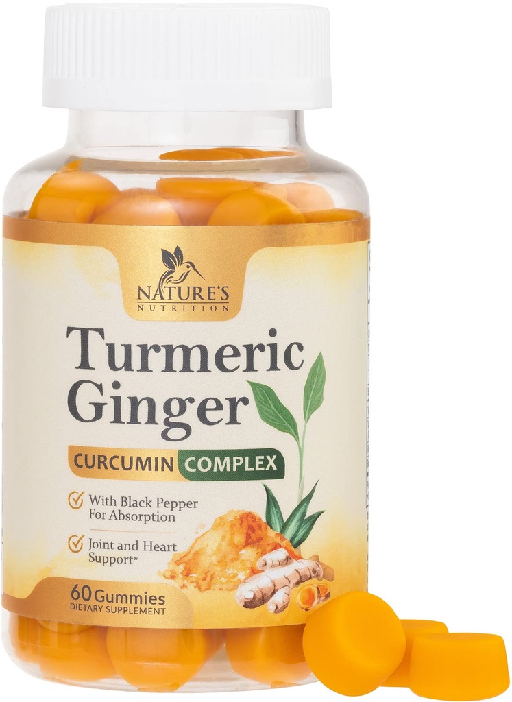 Kurkumina Kurkumina Suplement Gummies - 95% Kurkuminoidy z Turmeric & Ginger, Czarny pieprz dla najlepszej absorpcji, Wegańskie wsparcie wspólne, Non-GMO, Gluten Free, Smaczne brzoskwinie Flavor - 60 Gummies