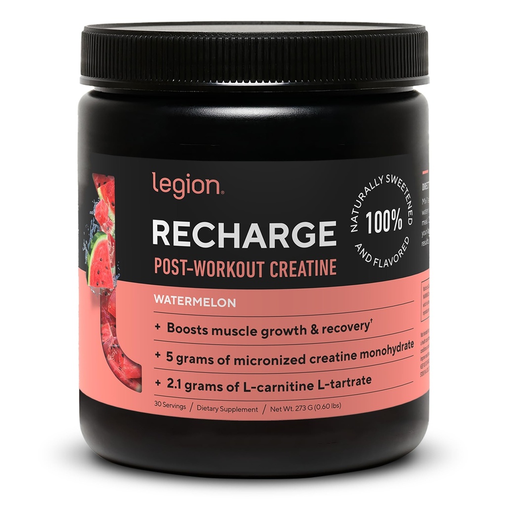 Legion Recharge Post Workout Supplement - All Natural Muscle Builder & Recovery Drink with Micronized Creatine Monhydrate. Naturalnie słodzony i aromatyzowany, bezpieczny i zdrowy (Arbuz, 30 Serve)