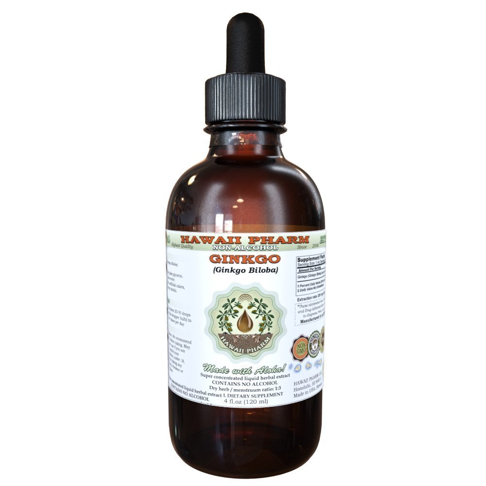 Ginkgo Alcohol- Free Liquid Extract, Organic Ginkgo (Ginkgo Biloba) Suszony liść glicerol Hawaii Pharm Natural Herbal Supplement 4 oz