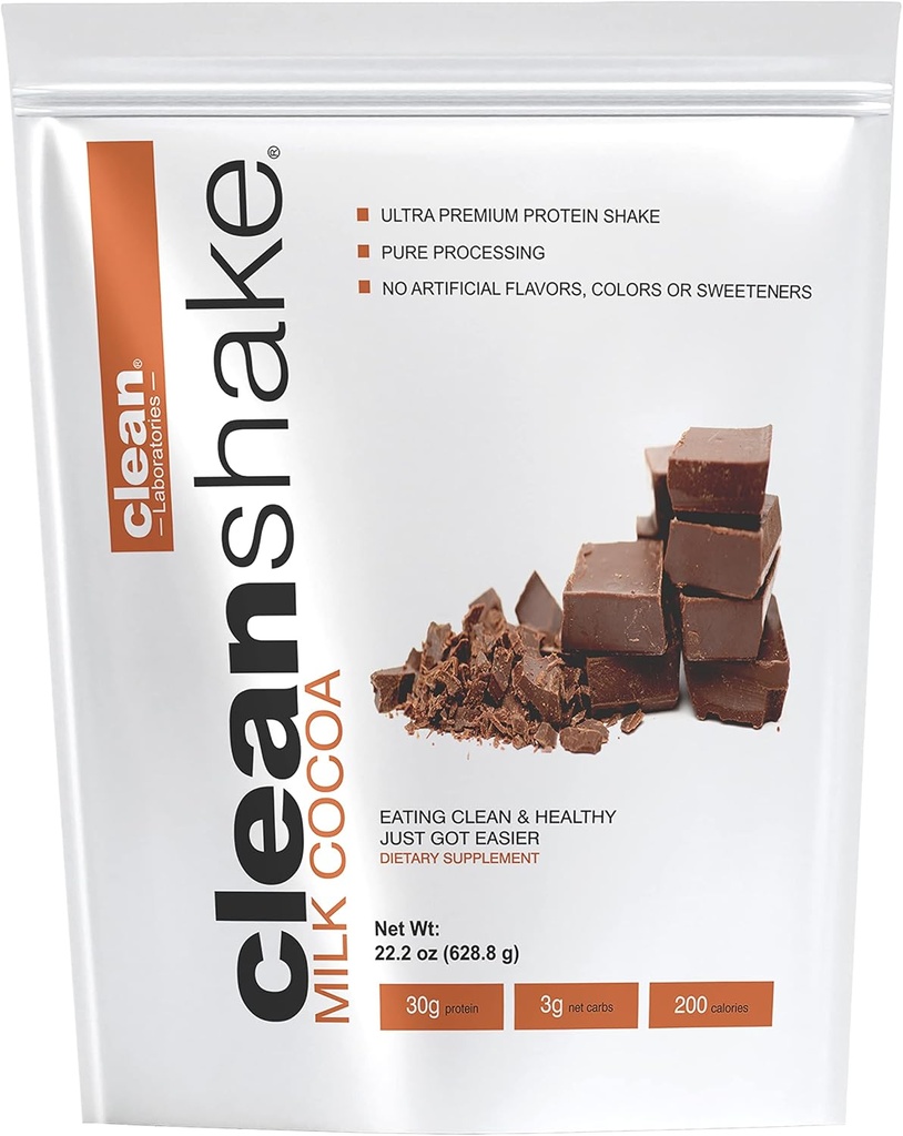 CleanShake Ultra- Premium Protein Shake. Czysty proszek proteinowy wstrząsnąć z 21 składników organicznych, 23 witaminy i minerały, i Non-GMO i rGBH- beztrawkowe serwatkowego białka. Zatwierdzone białko.
