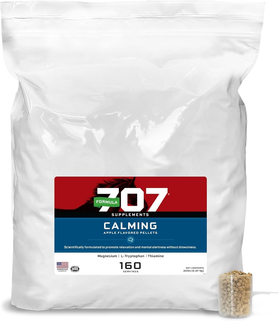 Formuła 707 Suplement do Konia Calming 20LB Bag - 160 Służenia - Relief lękowy i ulepszone Focus dla koni - L- Tryptofan, Tiamina i Magnez