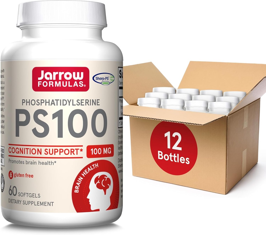 Jarrow Fixas PS100 Fosfatydyloseryna 100 mg, Suplement diety dla zdrowia mózgu i wsparcia kwintesencji, 60 Softgels, 20- 60 Day Supply, Opakowanie 12