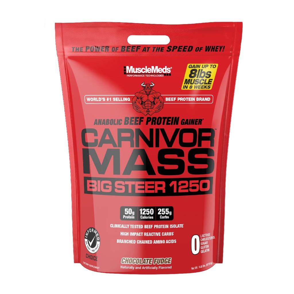 MuscleMedids Carnivor Mass Chocolate Big Steer 1250, 15 Lb (Packaging May Vary)