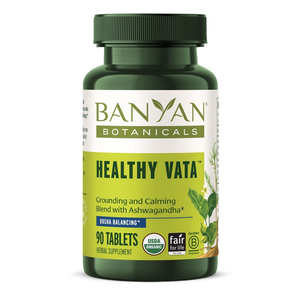 Banyan Botanicals Healthy Vata - Organic Herbal Supplement with Ashwagandha, Shatavari & Other Ayurvedic Herbs for Calm and Balanced Well- Being * - 90 Tablets - Non-GMO Sustainable Sourced Vegan