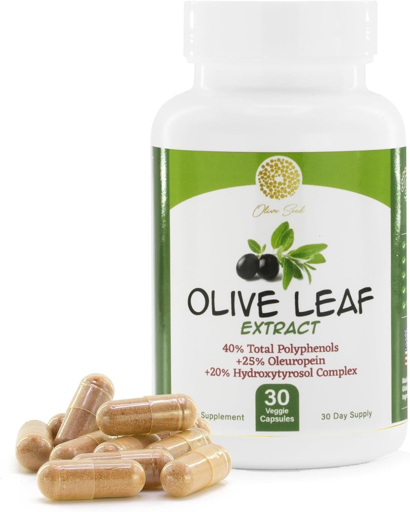 Olive Leaf Extract - 500mg - Suplement Standaryzowany do 25% Oleuropeiny - 20% Hydroksytyrozolu - 40% Polifenoli - Non- GMO + Gluten Free + Dairy Free + Soy Free + Vegan (30 kapsułki)