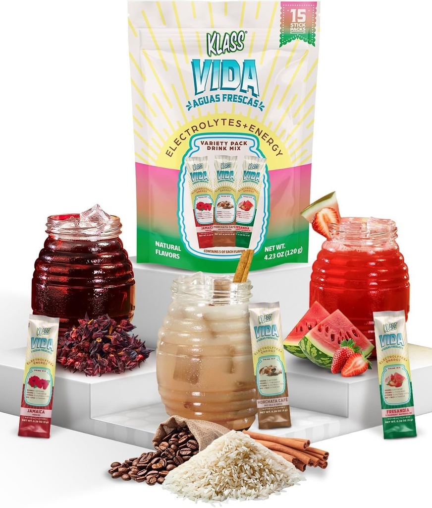 Hydration + Energy Electrolyte Drink Mix - Variety Pack with Hibiscus, Coffee Horchata & Truskawki Arbuz, Sugarfree z kofeiną, L- Theanine, Kokosowe wody i minerałów
