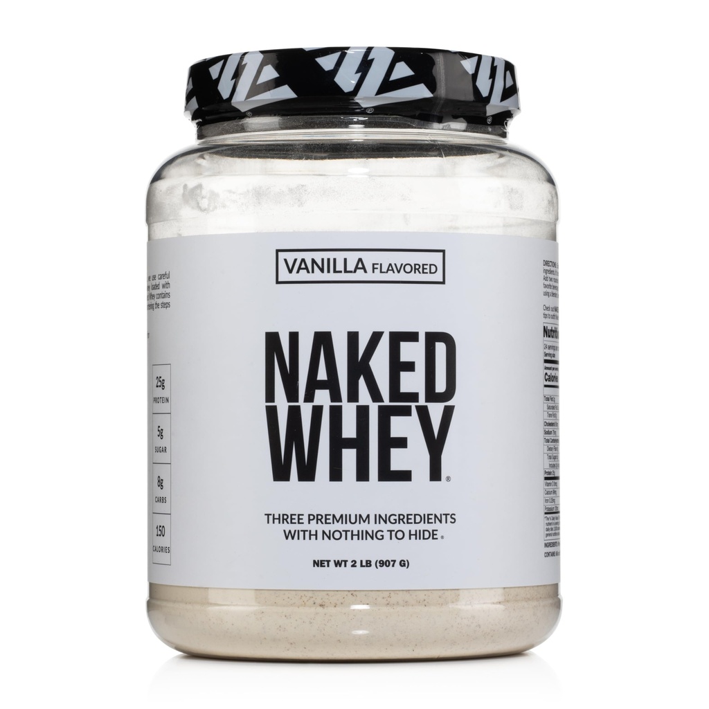 NAKED Serwatka Vanilla Protein Powder - Tylko 3 Składniki - Grass Fed Serwatka Protein Powder, Vanilla Flavor, i organiczny cukier kokosowy, NSF Certified, No GMO, No Soy, i gluten Free - 24 Sługi