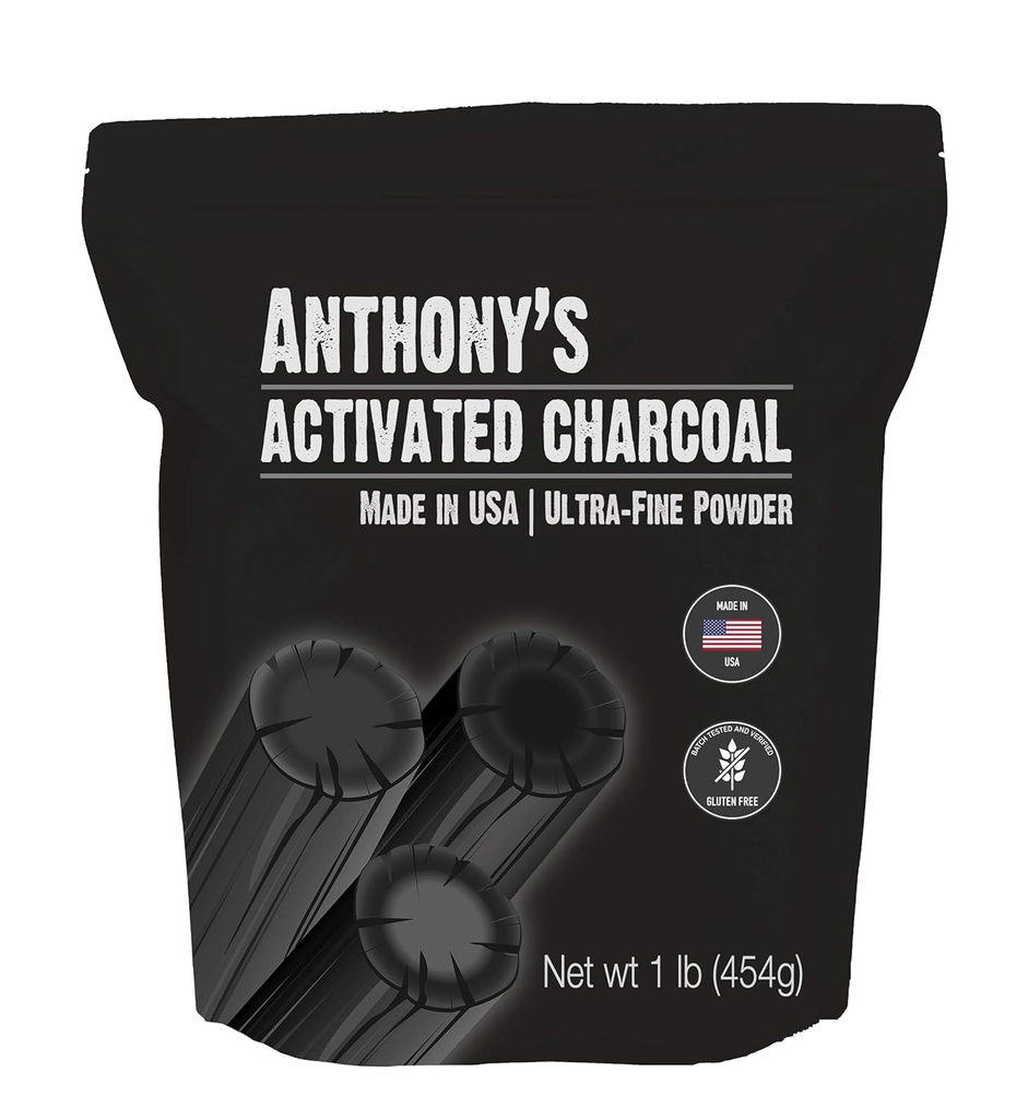 Anthony 's Aktywowany Węgiel, 1 Ib, Made in USA, Ultra Fine, Gluten Free & Food Grade