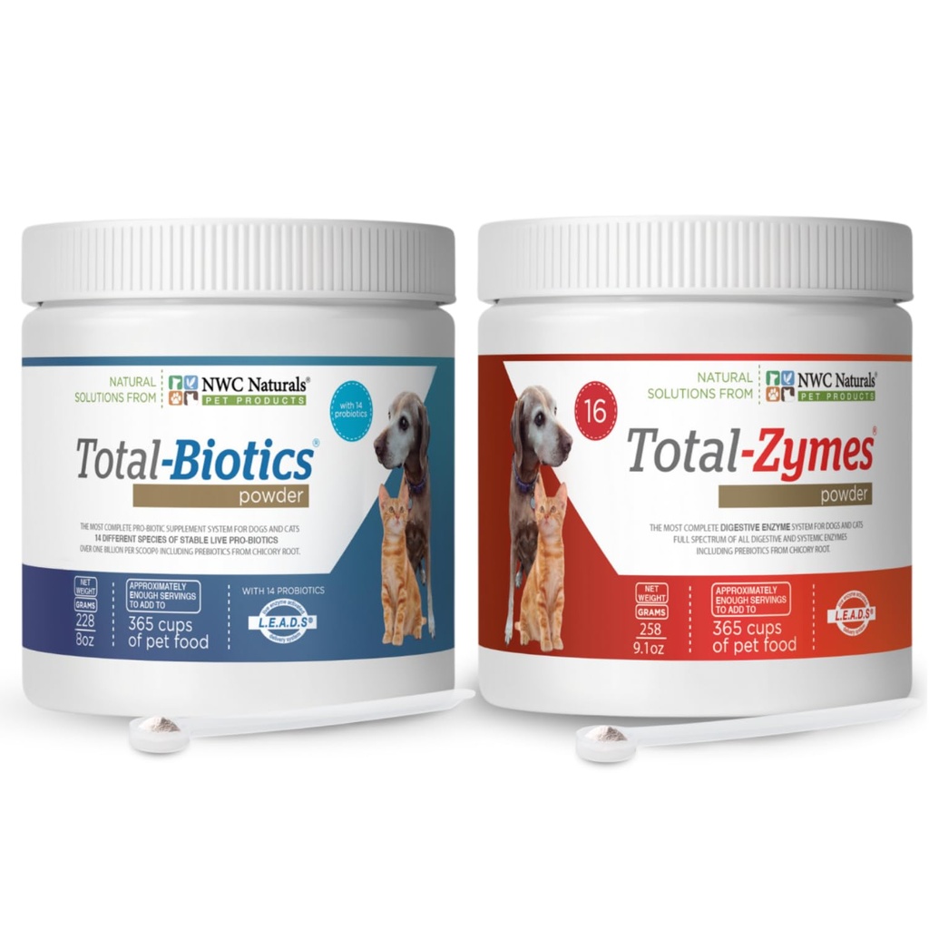 NWC Naturals Twin Pack - Probiotyki i enzymy pokarmowe dla psów i kotów jeden Total- Zymes i jeden Total- Biotics 8- Ounce