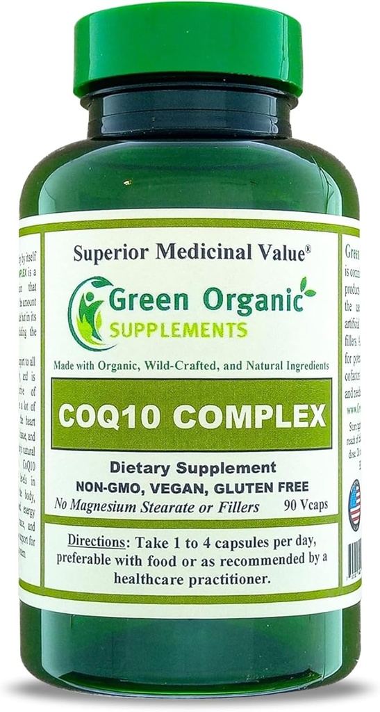 Zielony suplementy organiczne Coq 10 Complex, Ubichinon, 90 VCaps, Wysokie pochłanianie, Nie-GMO, Gluten- Free (Pojedynczy)
