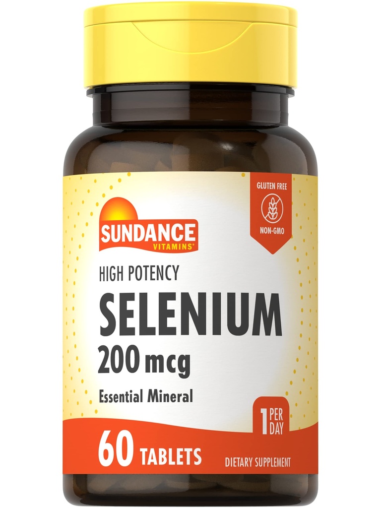 Sundance Selenium 200mcg < 124; 60 Tablets < 124; High Potency Formula > 124; Vegetarian, Non-GMO, and gluten Free Essential Mineral Supplement