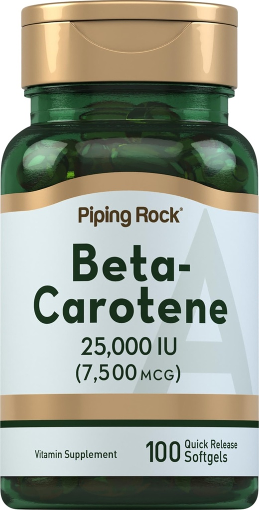 Piping Rock Beta Carotene 25000 IU Softgels 124; 7500 μg 124; 100 Hrabia 124; Witamina A Supplement Amend124; Non- GMO, Gluten Free