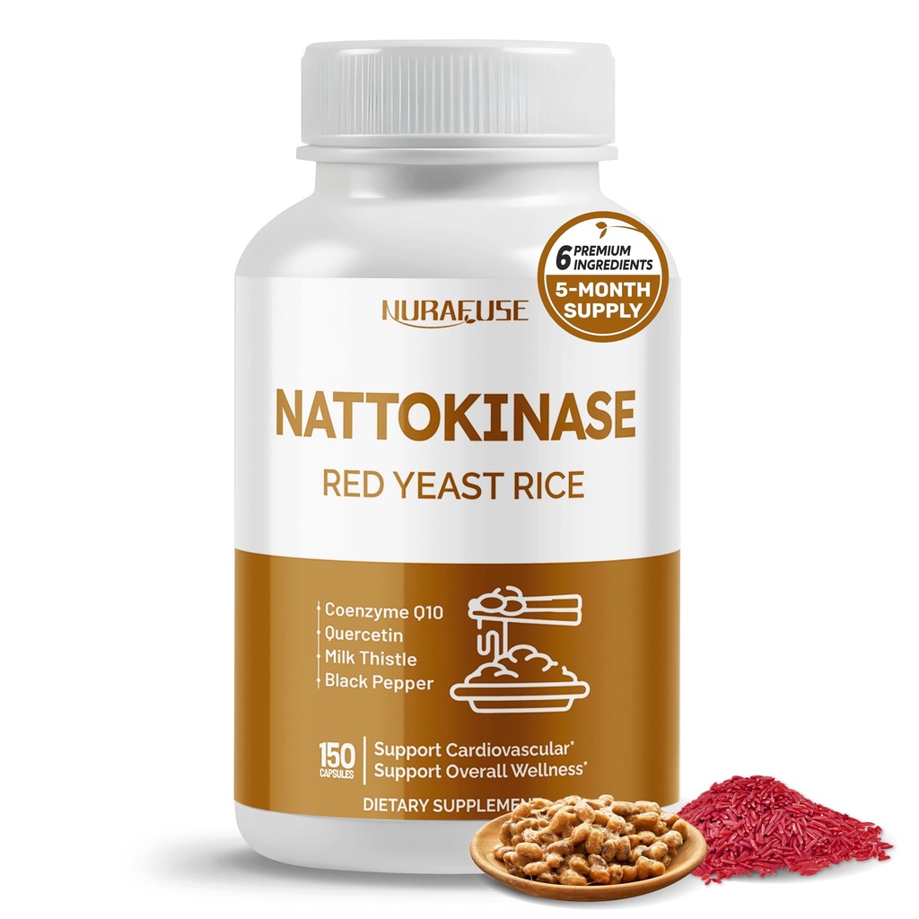 NATTOKINASE 11- in-1 Formuła - z Red Yeast Rice Koenzym Q- 10 Quercetin, Mleko Thistle, Resveratrol - Non-GMO, Gluten- Free, Soy- Free