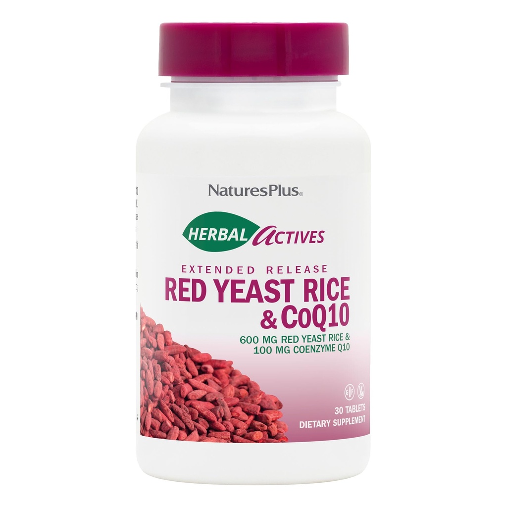 NaturesPlus Herbal Actives Red Yeast Rice + CoQ10 Rozszerzone wydanie - 30 Tabletki, Pack of 2 - Przeciwutleniacz + Wsparcie ogólne Well- Being - wegetarianin, Gluten Free - 60 Sługi ogółem