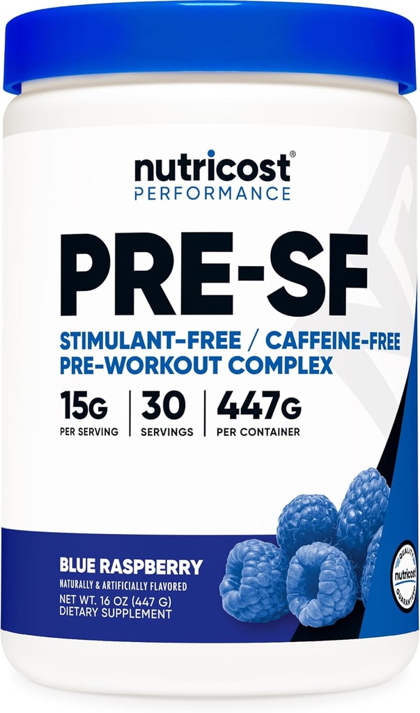 Nutricost Stymulant Free Pre- Workout, 30 Służenia (Blue Malina) - Kofeina Free, Non-GMO, Gluten Free