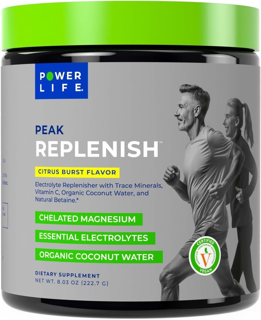 POWERLIFE Peak Replenish - Wysoka absorpcja Magnezu Electrolyte Proszek z organiczną wodą kokosową i minerałów śladowych, 30 Służenia