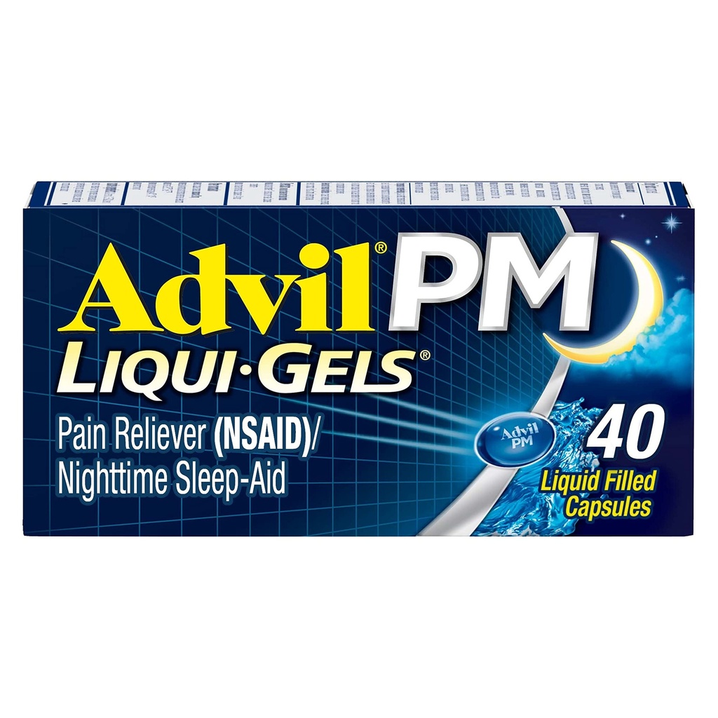 Advil PM Liqui- żele Ból Reliever i Nighttime Sleep Aid, Medycyna przeciwbólowa z Ibuprofen na ból Relief i Difenhydramine HCL na pomoc snu - 40 Kapsułki napełnione płynem - Powrót do koledżu