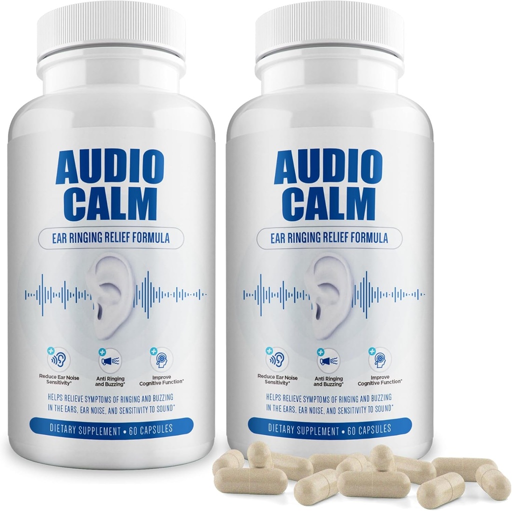 Audio Calm - szum uszny Suplement Relief Equipment 124; Natural Stop Tinnitus Solution - Releases Ear Ringing, Buzzing, Klicking 124; 60 Kapsułki (2)