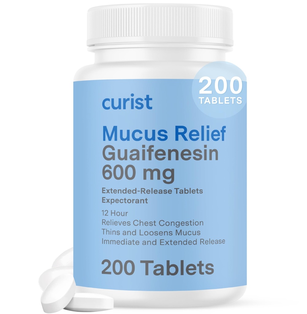 Curyst Guaifenesin 600 mg Extended Release Tablets (200 Die- Free Tablets) - Expectorant Mucus Relief, Generic Guaifenesin 600 mg, (Opakowanie luzem)
