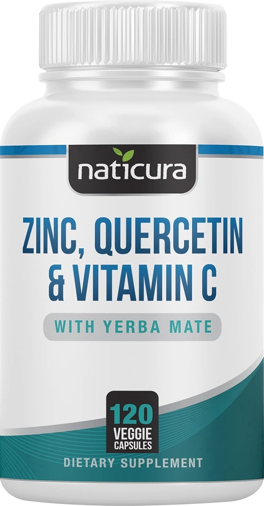 Cynk Quercetin z witaminą C i Yerba Mate - 4-in-1 Żywowy suplement wsparcia immunologicznego - 120 Kapsułki wegetariańskie - Made in USA