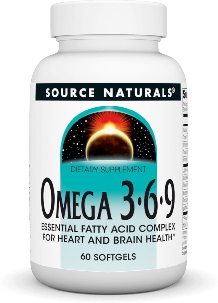 Źródło Naturals Omega 3- 6- 9, Essential Fatty Acid Complex for Heart and Brain Health * - 60 Softgels
