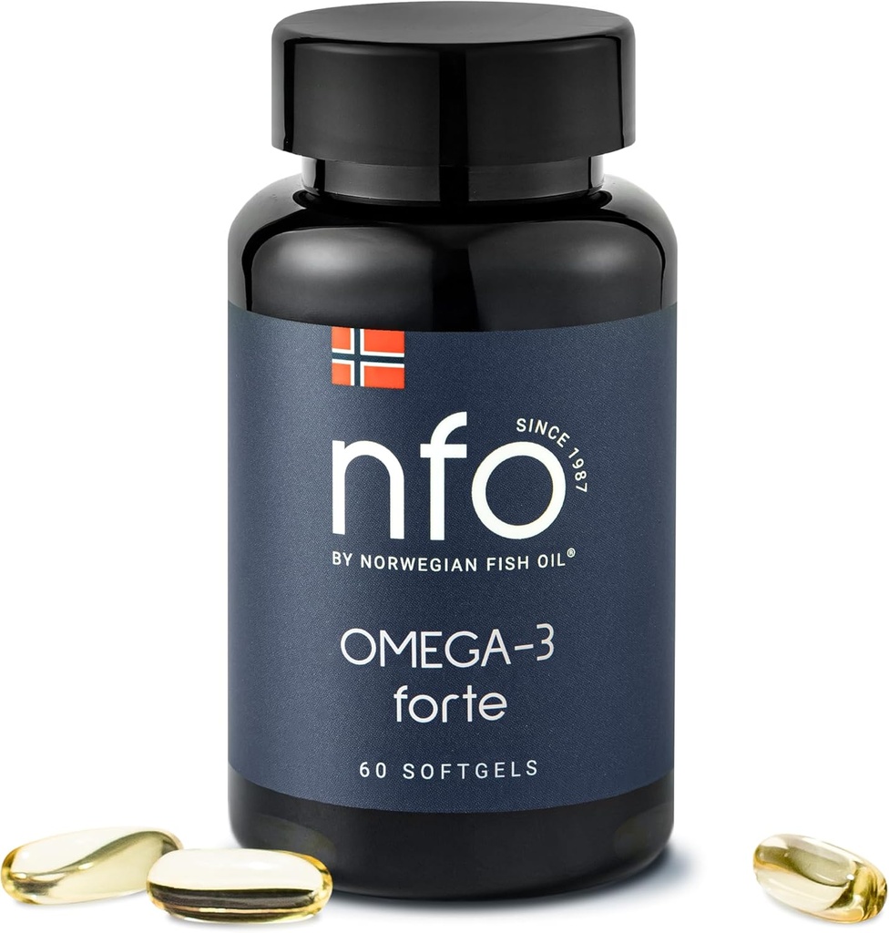 NFO Omega-3 Forte Fish Oil with Fish Gelatine - Premium Fish- Based Omega-3 Between 124; Pure Marine Formula Between 124; High EPA & DHA Between 124; 60 Kapsułki