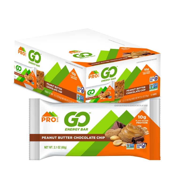 PROBAR - GO Bary energetyczne - Masło orzechowe Czekoladowy Chip - Bezglutenowy, Non-GMO, Whole- Bary składników żywności Przekąski (12 Count)